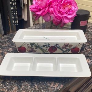 Ceramic Vegetable Motif Divided Serving Dish - EUC !